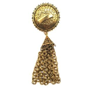 Vintage Freirich Gold Tone Tassel Dangle Brooch Textured Fringe Pin